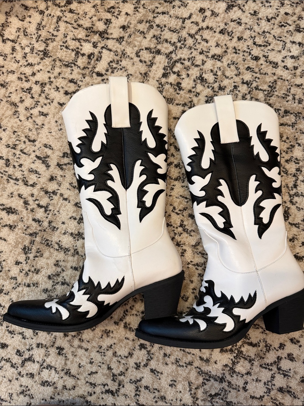 White and Black Western Leather Boots